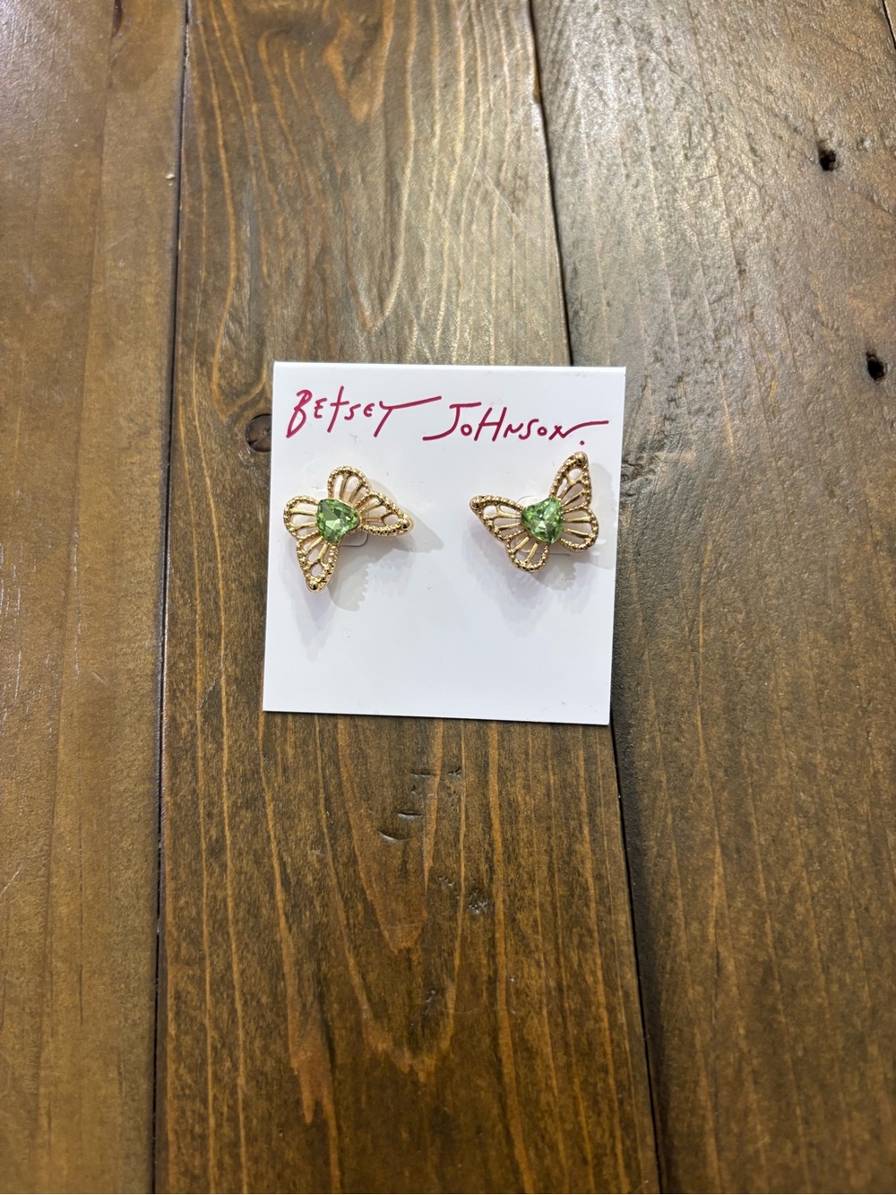 Betsey Johnson Gold and Green Butterfly Stud Earrings